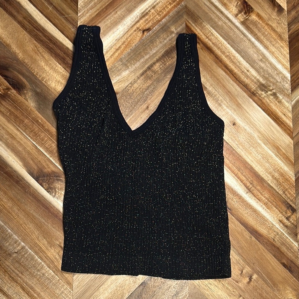 Intimately by Free People Black Fitted Tank Crop Top with Wide Straps Size XS/S